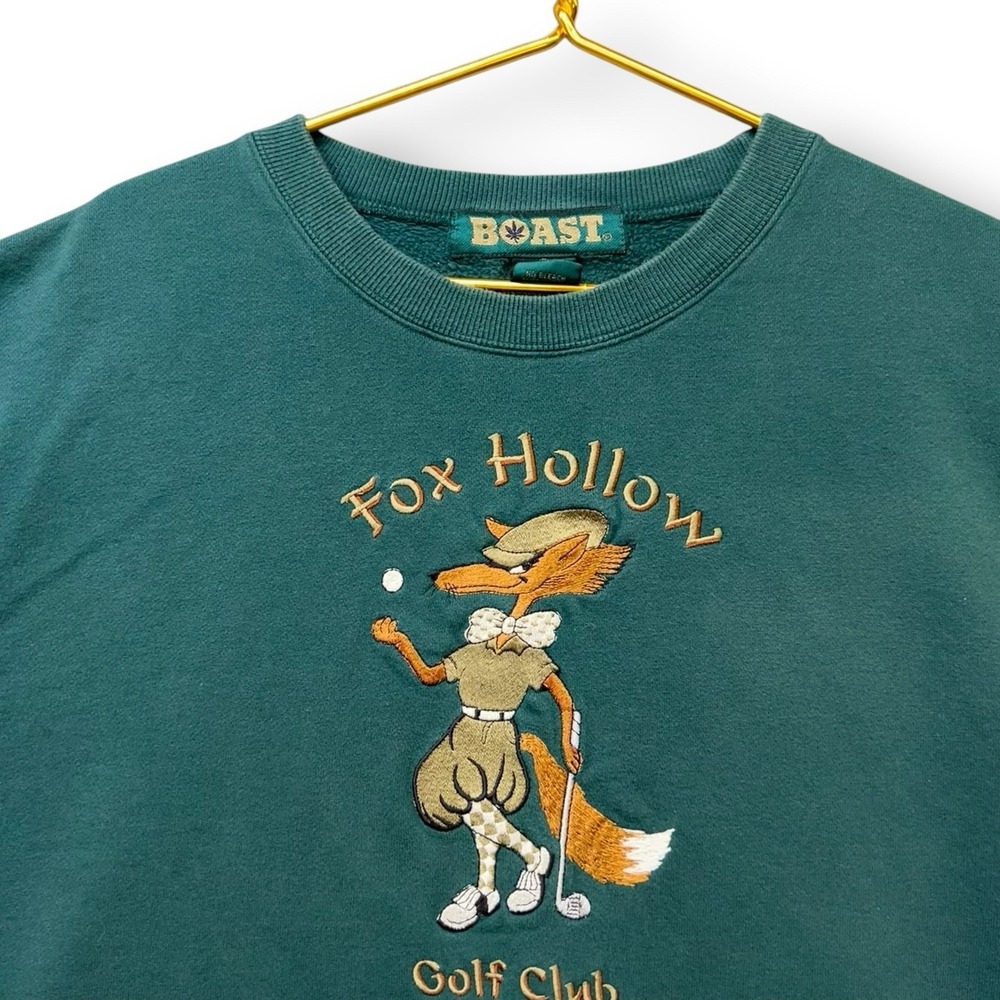 Vintage BOAST‎ Fox Hollow Golf Club Sweatshirt USA Made Embroidered XL Green